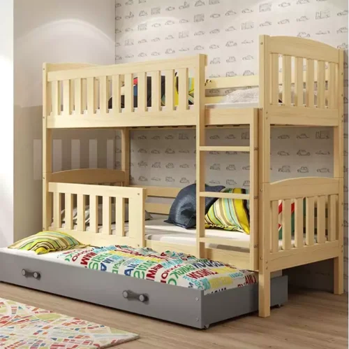KUBUŚ 3-person youth bed 90×200 with drawer, pine/graphite