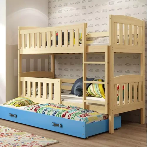 KUBUŚ three-person youth bed 90X190 with mattress and drawer, pine/blue