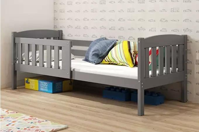 KUBUŚ single youth bed 90X190 with mattress, graphite color
