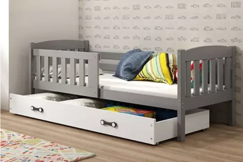 KUBUŚ single youth bed 90×190 with drawer, graphite/white