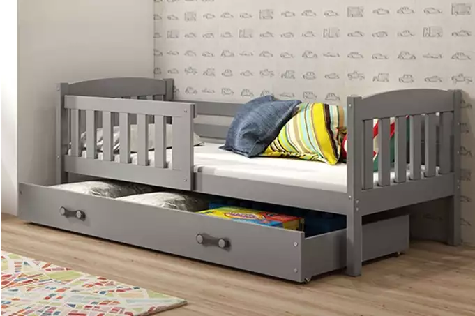 KUBUŚ single youth bed 90X200 with mattress and drawer, graphite color
