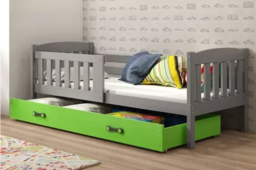 KUBUŚ single youth bed 90×190 with drawer, graphite/green