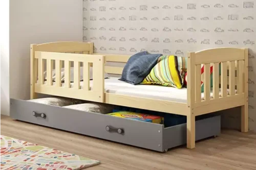 KUBUŚ single youth bed 80×190 with drawer, pine/graphite