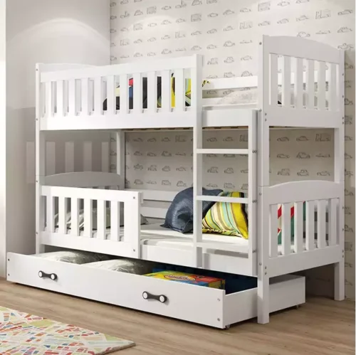 KUBUŚ youth bunk bed 90×200 with mattress and drawer, white