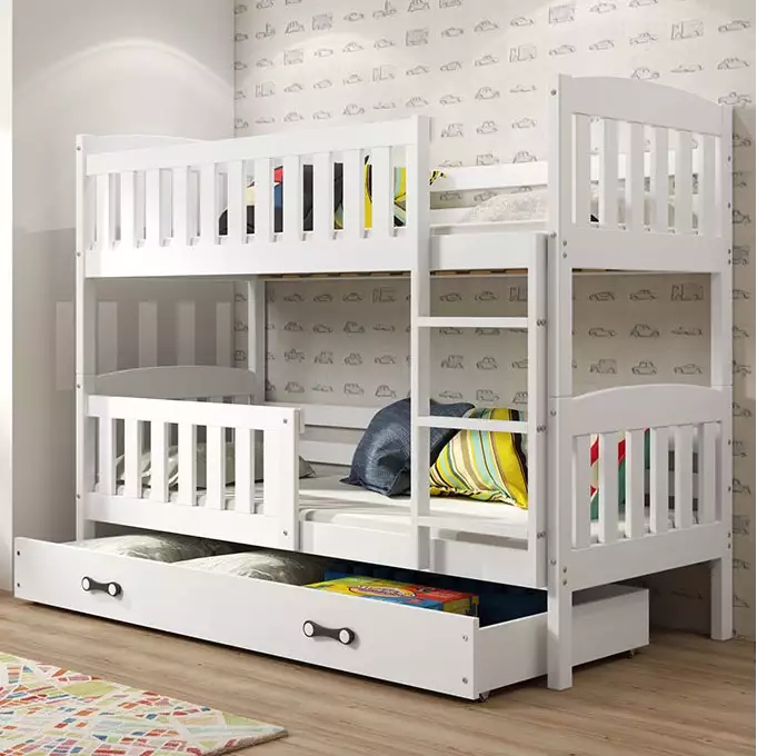 KUBUŚ youth bunk bed 90x200 with drawer, white