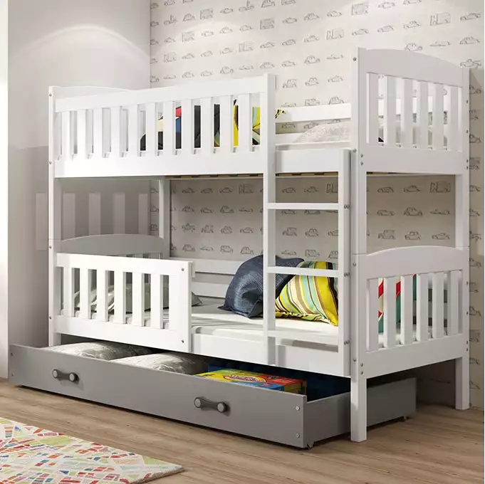 KUBUŚ youth bunk bed 90x190 with mattress and drawer, white/graphite