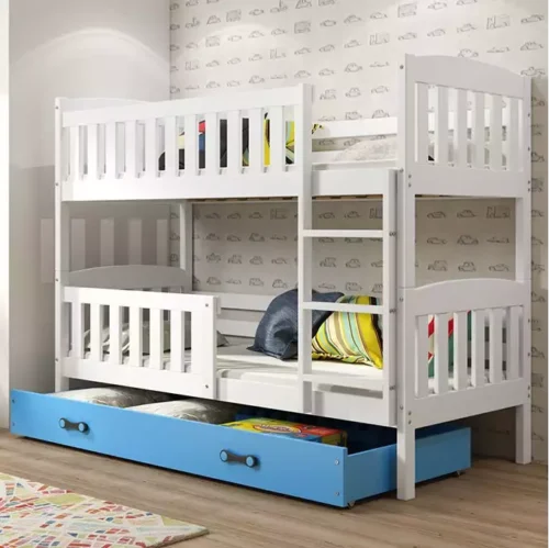 KUBUŚ youth bunk bed 90×200 with drawer, white/blue