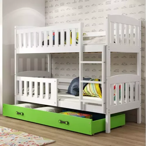 KUBUŚ youth bunk bed 90×200 with drawer, white/green