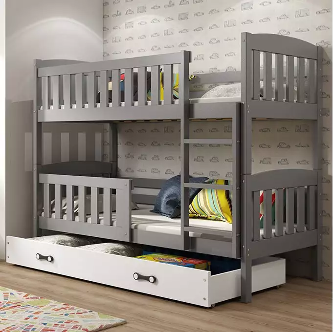 KUBUŚ youth bunk bed 90x200 with drawer, graphite/white
