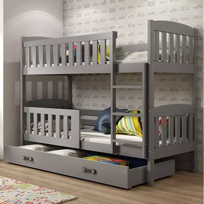 KUBUŚ youth bunk bed 90x200 with drawer, graphite color