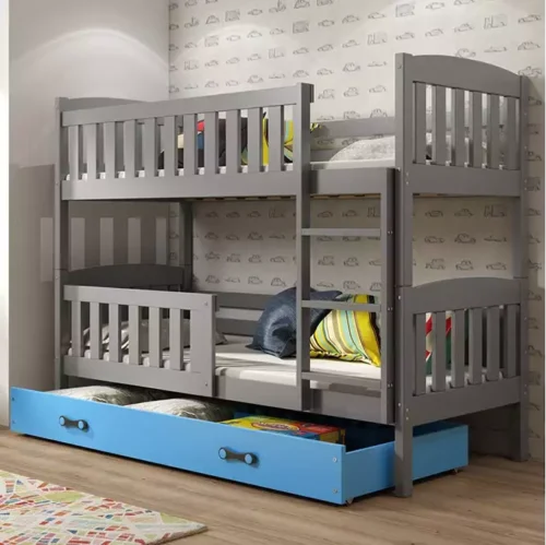 KUBUŚ youth bunk bed 90×190 with mattress and drawer, graphite/blue
