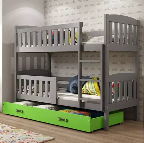 KUBUŚ youth bunk bed 90×190 with mattress and drawer, graphite/green