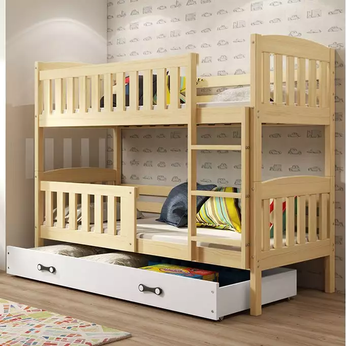 KUBUŚ youth bunk bed 90x190 with drawer, pine/white
