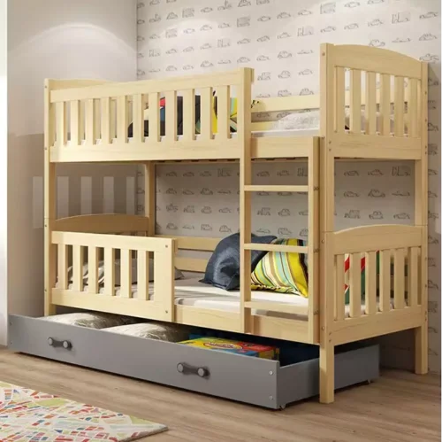 KUBUŚ youth bunk bed 90×190 with drawer, pine/graphite