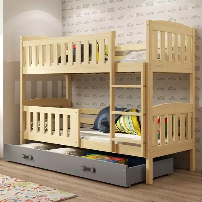 KUBUŚ youth bunk bed 90x190 with drawer, pine/graphite
