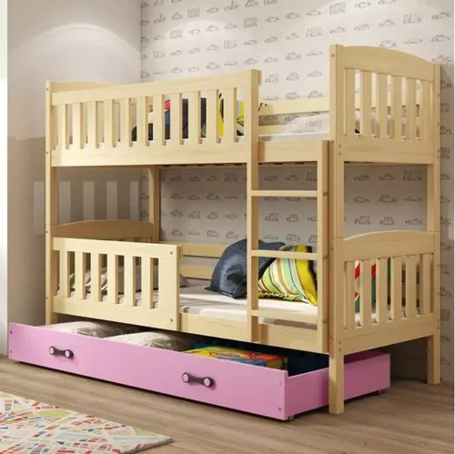 KUBUŚ youth bunk bed 90×200 with drawer, pine/pink