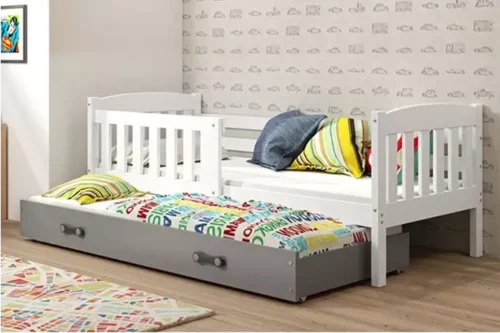 KUBUŚ youth folding bed 90×190 with mattress and drawer, white/graphite