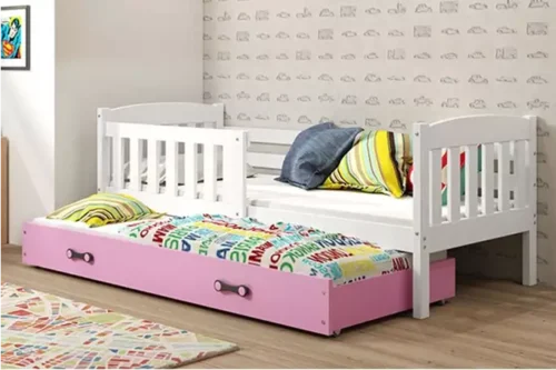 KUBUŚ youth folding bed 90×200 with drawer, white/pink