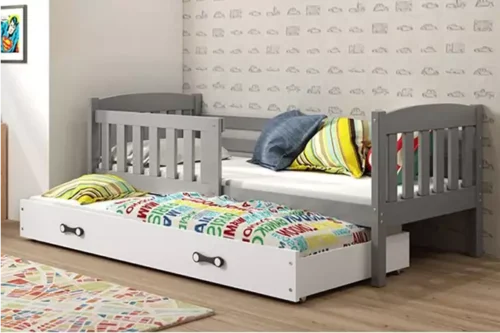 KUBUŚ youth folding bed 90×190 with mattress and drawer, graphite/white