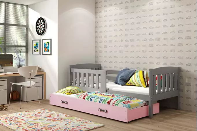 KUBUŚ youth folding bed 90x190 with drawer, graphite/pink