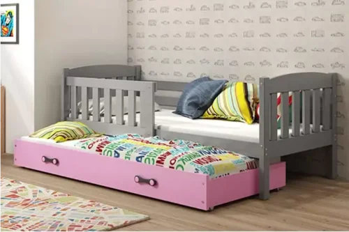 KUBUŚ youth folding bed 90×200 with drawer, graphite/pink