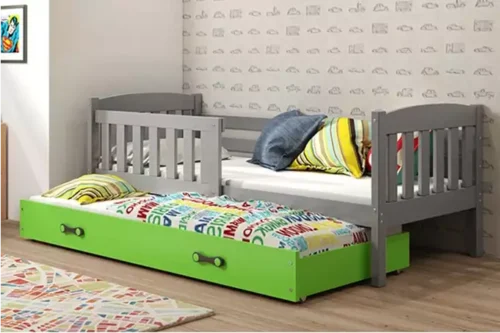 KUBUŚ youth folding bed 90×190 with mattress and drawer, graphite/green