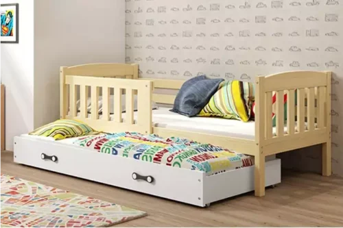 KUBUŚ youth folding bed 80×190 with mattress and drawer, pine/white