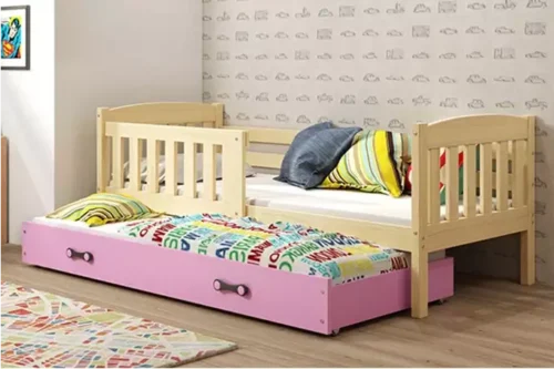 KUBUŚ youth folding bed 90×200 with drawer, pine/pink