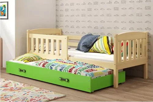 KUBUŚ youth folding bed 80×190 with drawer, pine/green