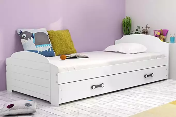 LILI single youth bed 90x200 with drawer, white