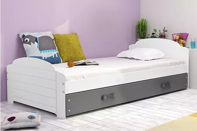 LILI single youth bed 90x200 with drawer, white/graphite