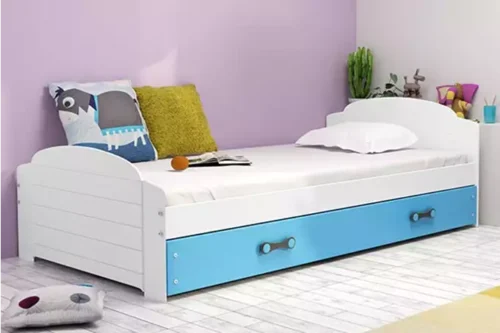 LILI single youth bed 90×200 with drawer, white/blue