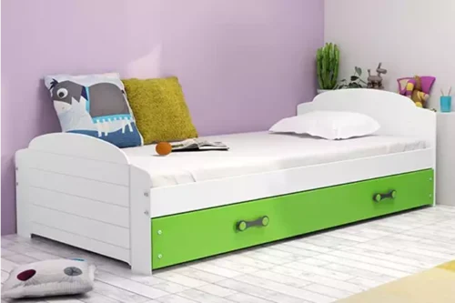 LILI single youth bed 90×200 with drawer, white/green