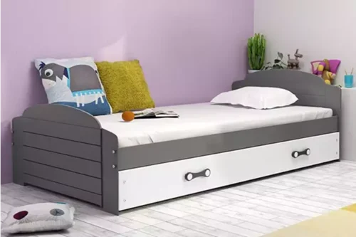 LILI single youth bed 90×200 with mattress and drawer, graphite/white