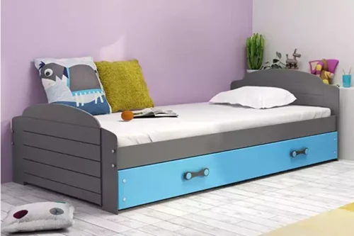LILI single youth bed 90×200 with mattress and drawer, graphite/blue