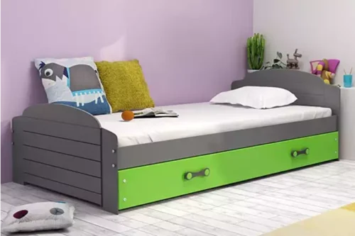 LILI single youth bed 90×200 with mattress and drawer, graphite/green