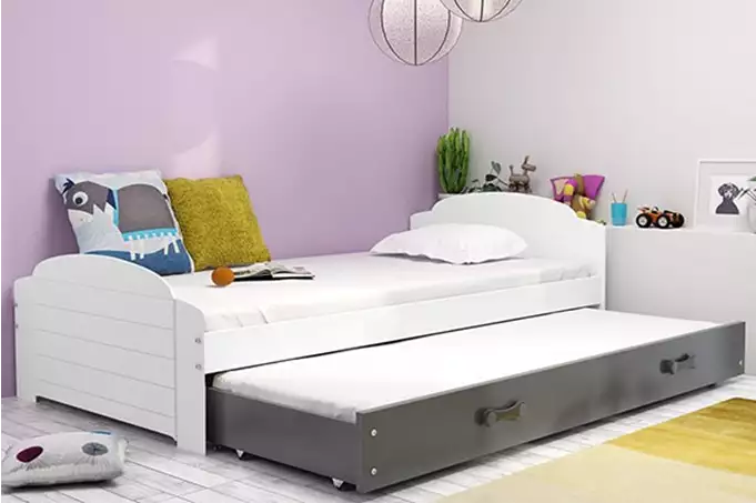 LILI 90X200 youth folding bed with mattress and drawer, white/graphite