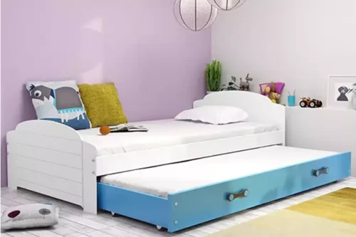 LILI 90X200 youth folding bed with mattress and drawer, white/blue