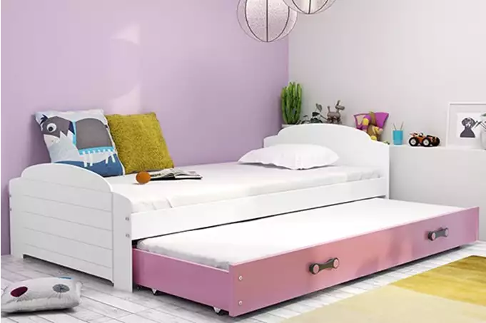 LILI 90x200 youth pull-out bed with drawer, white/pink