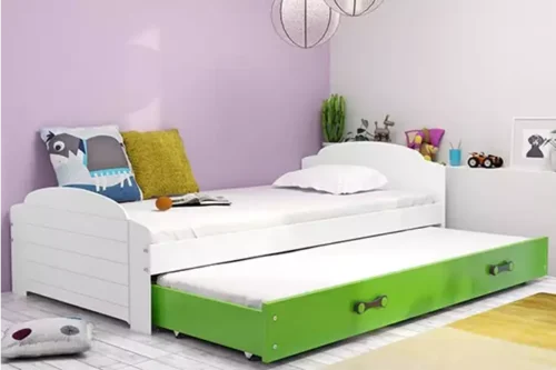 LILI 90×200 youth pull-out bed with drawer, white/green