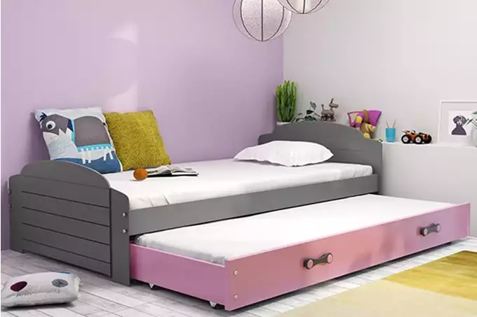LILI 90X200 youth folding bed with mattress and drawer, graphite/pink - Image 5