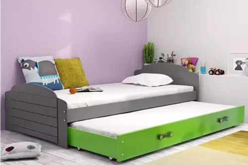LILI 90X200 youth folding bed with mattress and drawer, graphite/green
