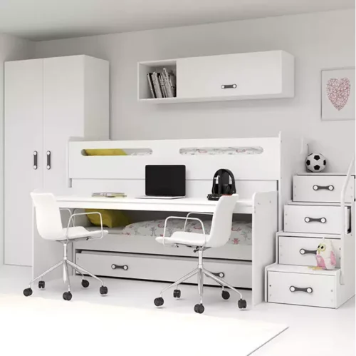 MAX 1 80X200 three-person youth bed with mattress and table, white