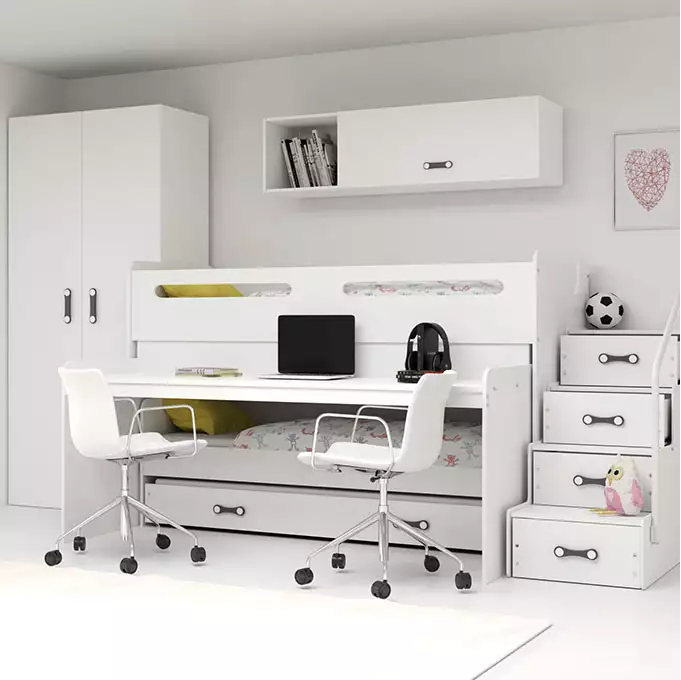 MAX 1 80X200 three-person youth bed with table, white