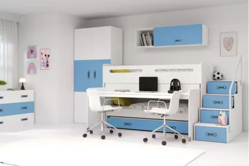 MAX 1 80X200 three-person youth bed with table, blue