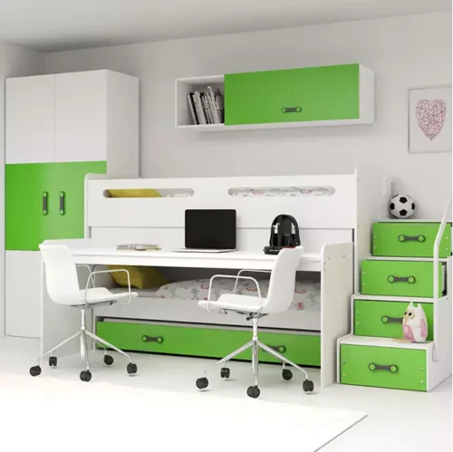 MAX 1 80X200 three-person youth bed with mattress and table, green