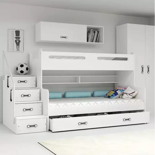 MAX 3 youth bunk bed 120×200 with mattress and drawer, white