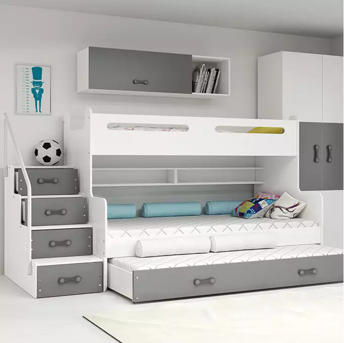 MAX 3 120X200 three-person youth bed with mattress and drawer, graphite color - Image 3