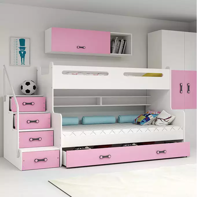 MAX 3 youth bunk bed 120x200 with drawer, pink