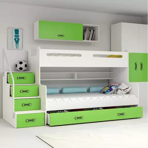 MAX 3 youth bunk bed 120×200 with mattress and drawer, green